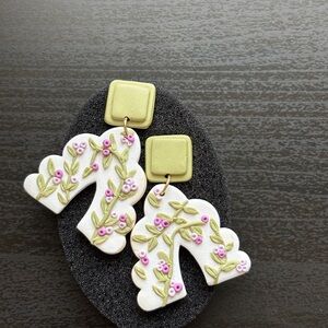 Floral Clay Earrings with Green Accents